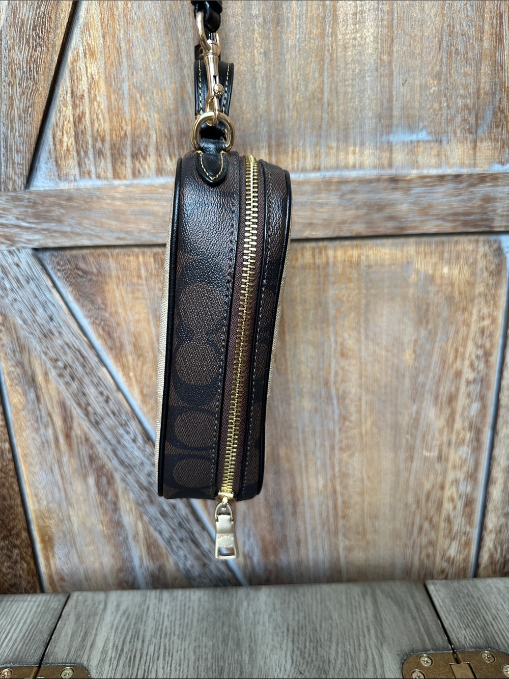 Coach Eva Phone Crossbody In Blocked Signature Canvas Light Khaki/Brown - Picture 7 of 15